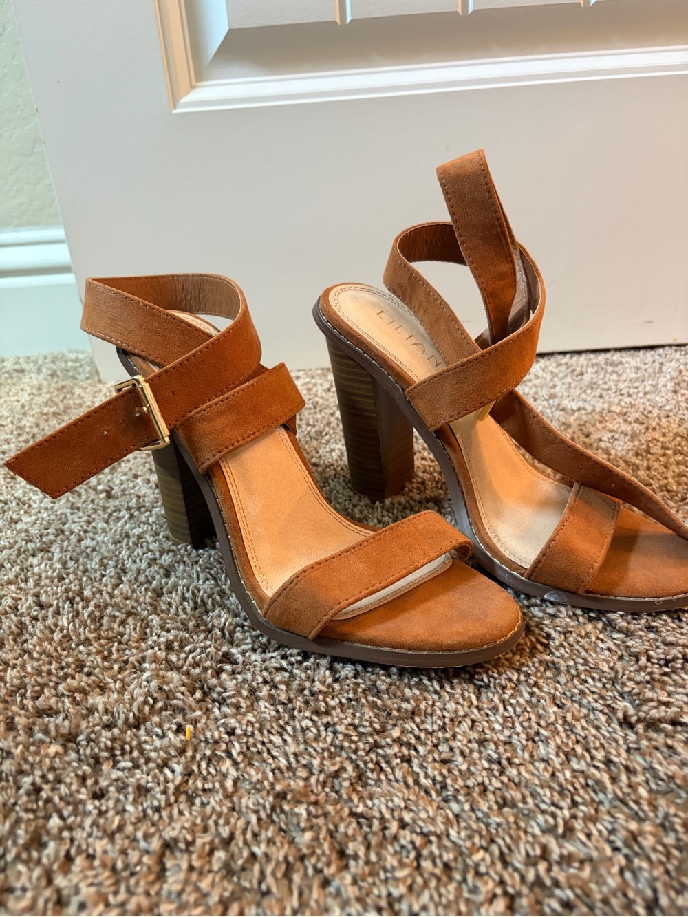 Liliana Cognac Suede Block Heel Sandals with Ankle Strap